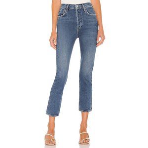 AGOLDE 59% Organic Cotton "Riley" Hi Rise Straight Crop Jeans in “Transfer”, Sz